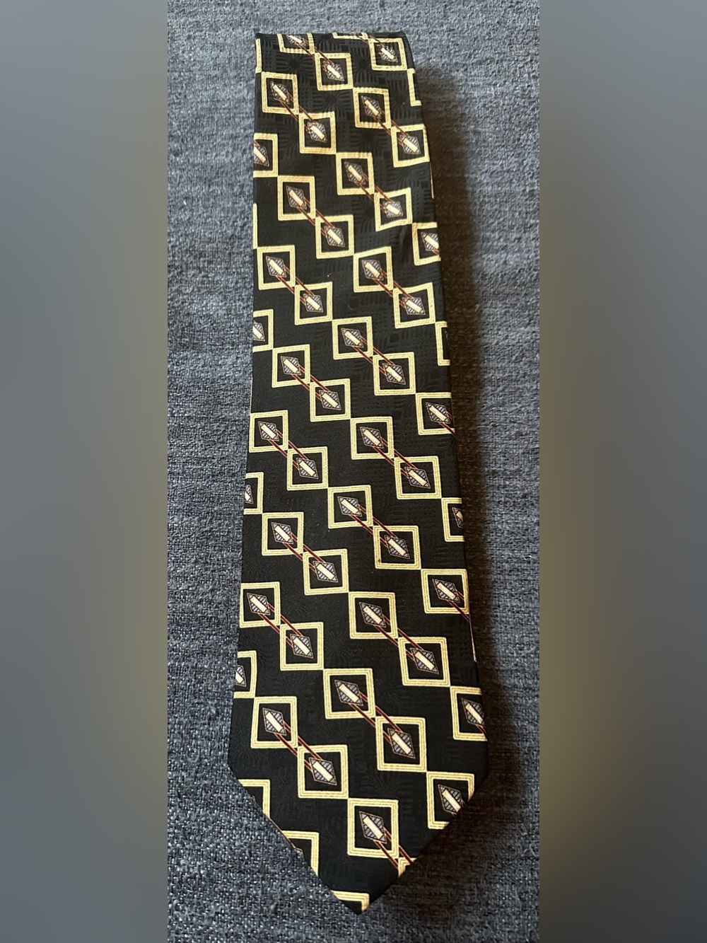 WOODWARD BLACK Tie with GOLD Geometric Square Pattern
